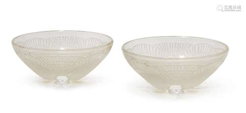 René Lalique (1860-1945), a pair of ‘Coquilles’ opalescent glass bowls No.3203, designed 1924,