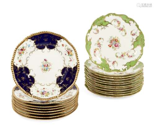 A collection of Coalport floral pattern plates, late 19th Century, to include twelve examples with