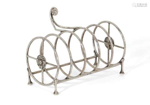 A.E Jones, a six-bar circular toast rack Mark of Albert Edward Jones, Birmingham, 1925, stamped