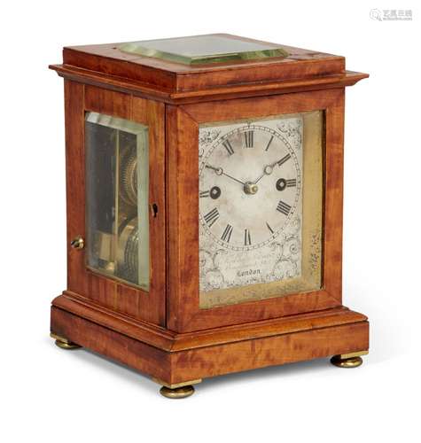 A Victorian satinwood cased library clock by Frodsham and Baker, circa 1860, the engraved silver