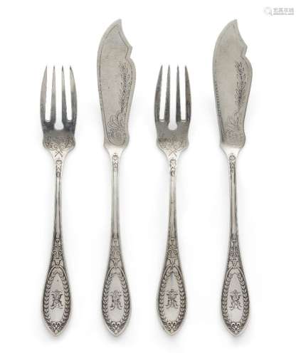 A set of German .800 silver fish knives and forks by Lazarus Posen, (c.1870-1930), Frankfurt am