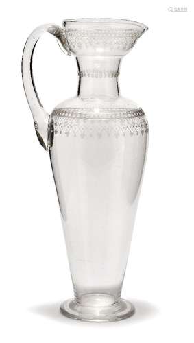 An Arts & Crafts engraved glass water jug possibly made by James Powell & Sons late 19th Century/