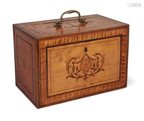 An unusual George III satinwood inlaid letters box, late 18th century, with brass handled and inlaid