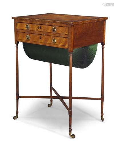 A Regency satinwood and crossbanded work table, the rectangular top above single frieze drawer