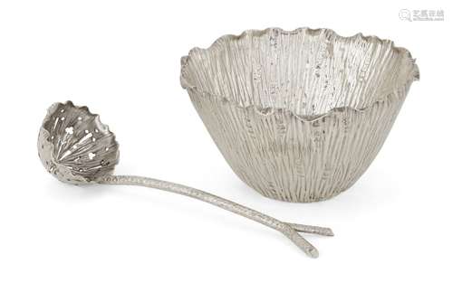 A Heath & Middleton silver sugar bowl and spoon in the manner of Dr Christopher Dresser Mark of