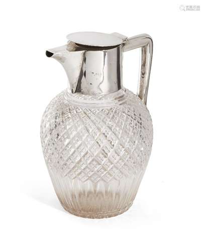 A silver mounted cut crystal claret jug, London, 1898, Maxfield & Sons, the oval body cut in a