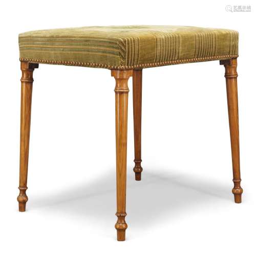A Victorian satinwood dressing stool, the rectangular seat upholstered in buttoned green fabric,