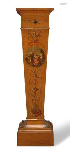 A painted satinwood jardinière stand, late 19th/ early 20th Century, the square shelf on square