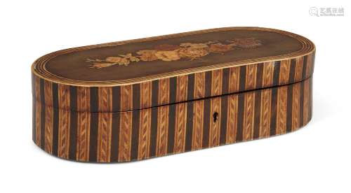 A satinwood floral inlaid and banded box, 19th century, the top with large inlaid section of