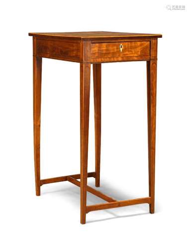 A George III satinwood and line inlaid side table, the rectangular crossbanded top centred by oval