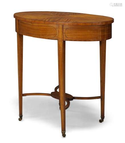 A satinwood and line inlaid oval occasional table, late 19th/early 20th Century, the radiating