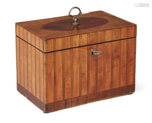A George III satinwood and banded two division tea caddy, with lidded interior, 16cm wide