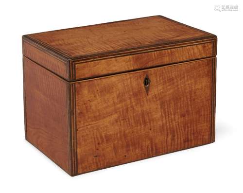 A Regency satinwood oblong two-division tea caddy, with lidded interior 19cm widePlease refer to