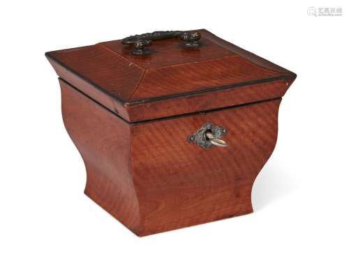 A George IV satinwood sarcophagus shape square tea caddy, with ogee sides, 12cm widePlease refer