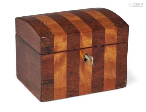 A late George III satinwood and rosewood banded tea caddy, lidded single interior, 13cm widePlease