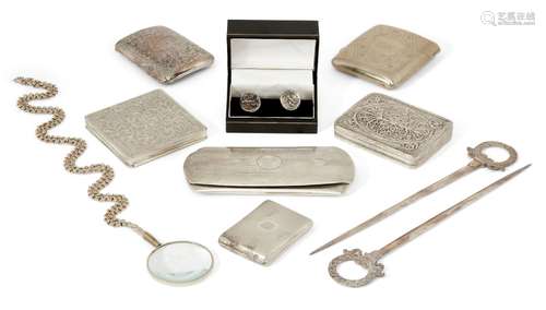 A 1920s silver glasses case, Birmingham, c.1926, Willmotts Ltd., of engine turned design with vacant