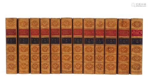 GROTE, (G.), GROTE'S HISTORY OF GREECE, 12 Vols., gilt highlighted brown leather boards, folding