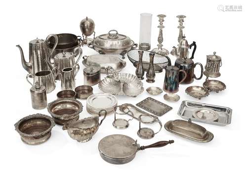 A quantity of silver plate including a set of twelve small plates with gardooned edge, 14.8cm