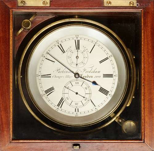 A two-day marine chronometer, c.1830s, by Parkinson & Frodsham, London, the silvered dials with