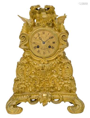 A French Restauration style gilt-bronze mantel clock, late 19th century, by T. LeBlanc, the case