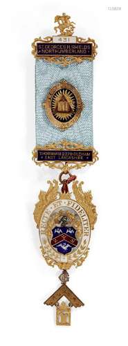 An Edwardian 15ct gold and enamelled Masonic jewel, Spencer & Co, Birmingham 1904, Thornham Lodge