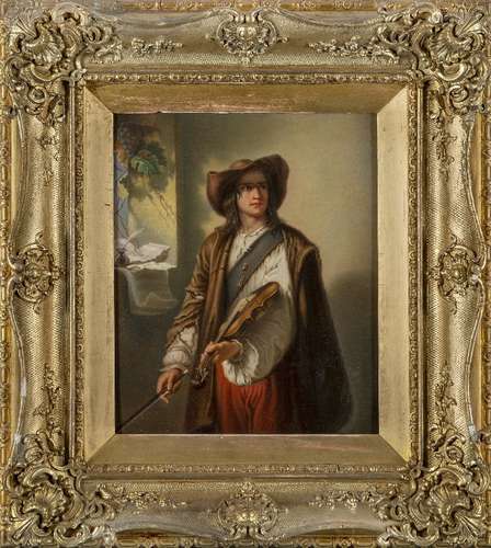 A Berlin KPM porcelain plaque, late 19th century, impressed mark, depicting an impoverished violin