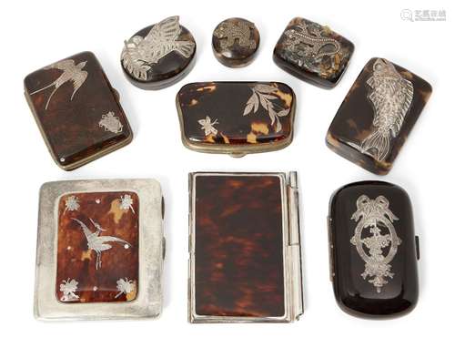 A collection of 19th century and later tortoiseshell and white metal mounted cases, to include: a