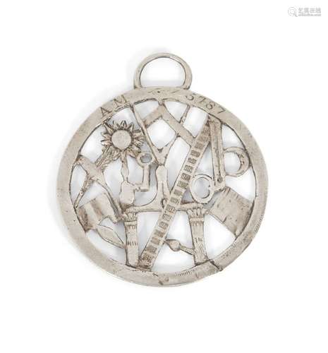 A white metal Masonic collar jewel, late 18th/early 19th century, designed with open-work Masonic