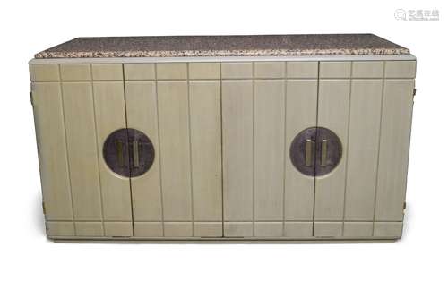 Derek Frost, a grey painted side cabinet, late 20th century, with rectangular granite top above