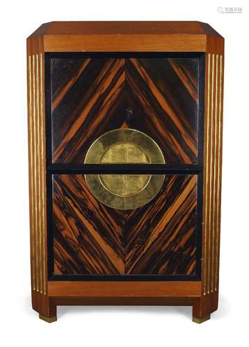 Derek Frost, a Macassar, mahogany and parcel gilt tv cabinet, late 20th century, with hinged flap