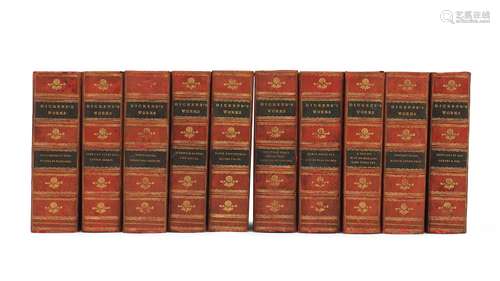 DICKENS, (C.), DICKENS'S WORKS, 10 Vols., red half-leather boards, Chapman & Hall Ld, London