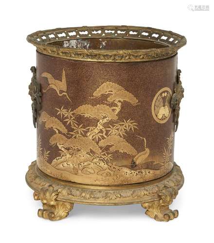 A French ormolu-mounted Japanese lacquer cache-pot, the lacquer Edo period (18th century), the