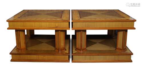 Derek Frost, a pair of sycamore, yew and Hungarian ash inlaid side tables, late 20th century, the