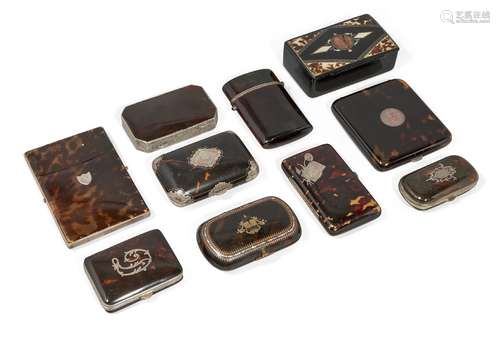 A collection of 19th century and later tortoiseshell and white metal mounted cases, to include: a