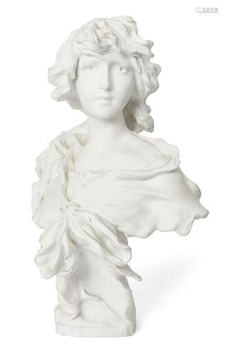 A French Art Nouveau parian bust of a young woman, signed Morin to reverse, 52cm highPlease refer to