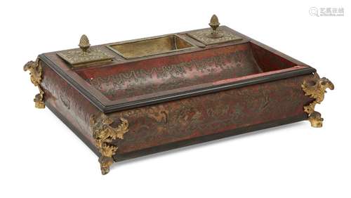 An early Victorian ormolu and brass-mounted tortoiseshell 'Boulle' marquetry inkstand, by Edward