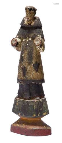 A carved wood polychrome santos of San Ramon Nonato, early 19th century, the figure on a waisted