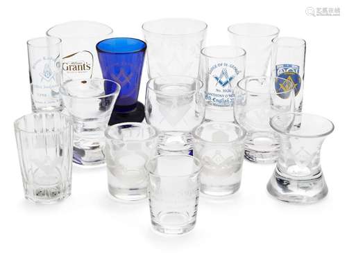 A collection of Masonic glassware, 19th century and later, to include: a tumbler, of tapering