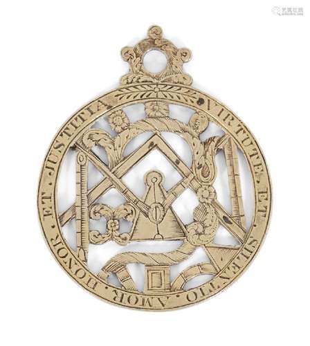 A gilt metal Masonic collar jewel, late 18th/early 19th century, designed with open-work Masonic