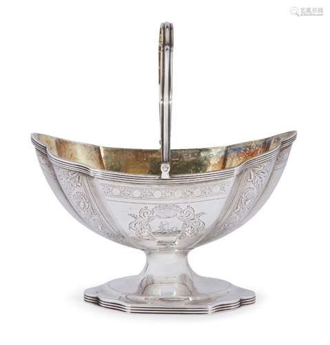 A George III swing handled bonbon dish, London, c.1798, Duncan Urquhart & Naphtali Hart, raised on a