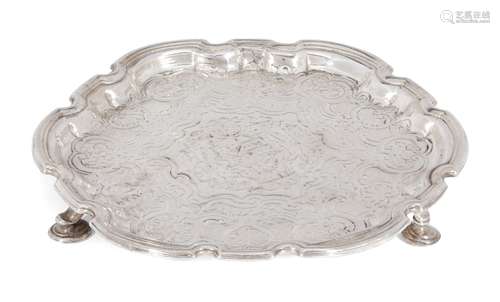 A George II Britannia silver salver, London, c.1728, Augustine Courtauld, of shaped form with