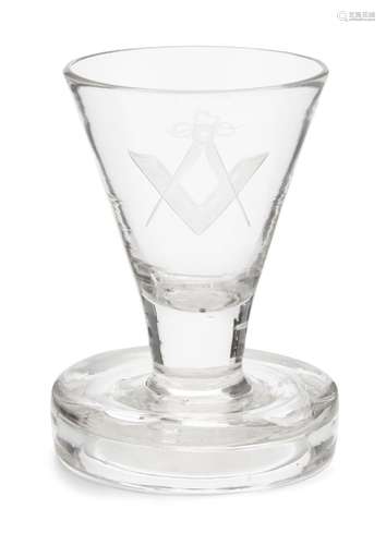 A Masonic firing glass, late 18th/early 19th century, with conical form bowl, engraved with