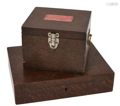 A Masonic working tools presentation box, early 20th century, to include: wood gavel, silver