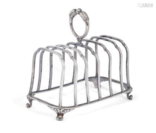 A French silver toast rack by André Aucoc, 1887-1911, with shaped partitions for six slices raised