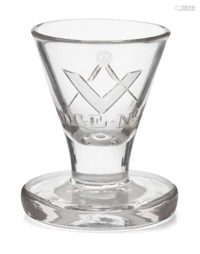 A Masonic firing glass, late 18th/early 19th century, with conical form bowl, engraved with