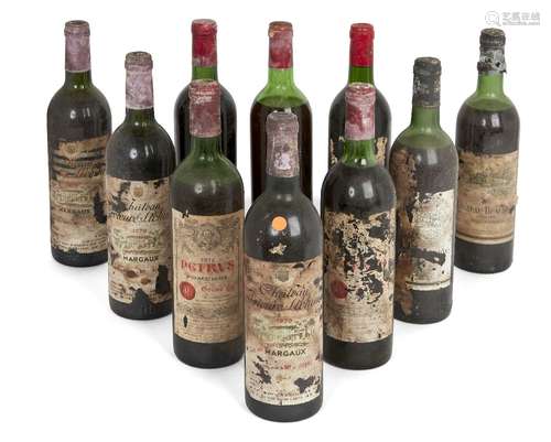 A mixed group of red wines, comprising two bottles of Petrus 1972, Pomerol, France, with a further