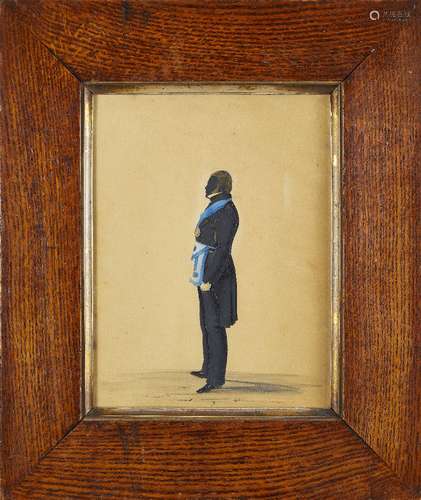 British School, 19th Century, A Masonic portrait miniature, Watercolour gouache on paper, Full-