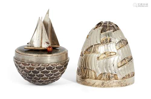 A silver gilt surprise egg by Stuart Devlin, London, c.1983, opening to reveal three sailing boats