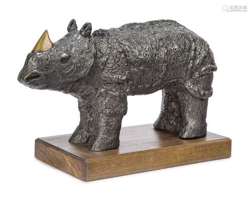 Norberto Proietti, Italian, 1927-2009, a bronze model of a rhinoceros, 1998, signed to lower front