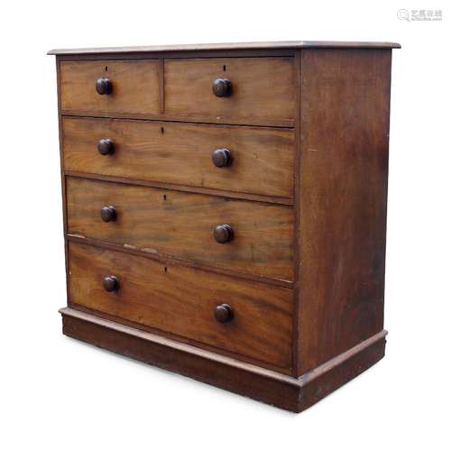 A Victorian mahogany chest, with two short over three long graduated drawers, on plinth base,